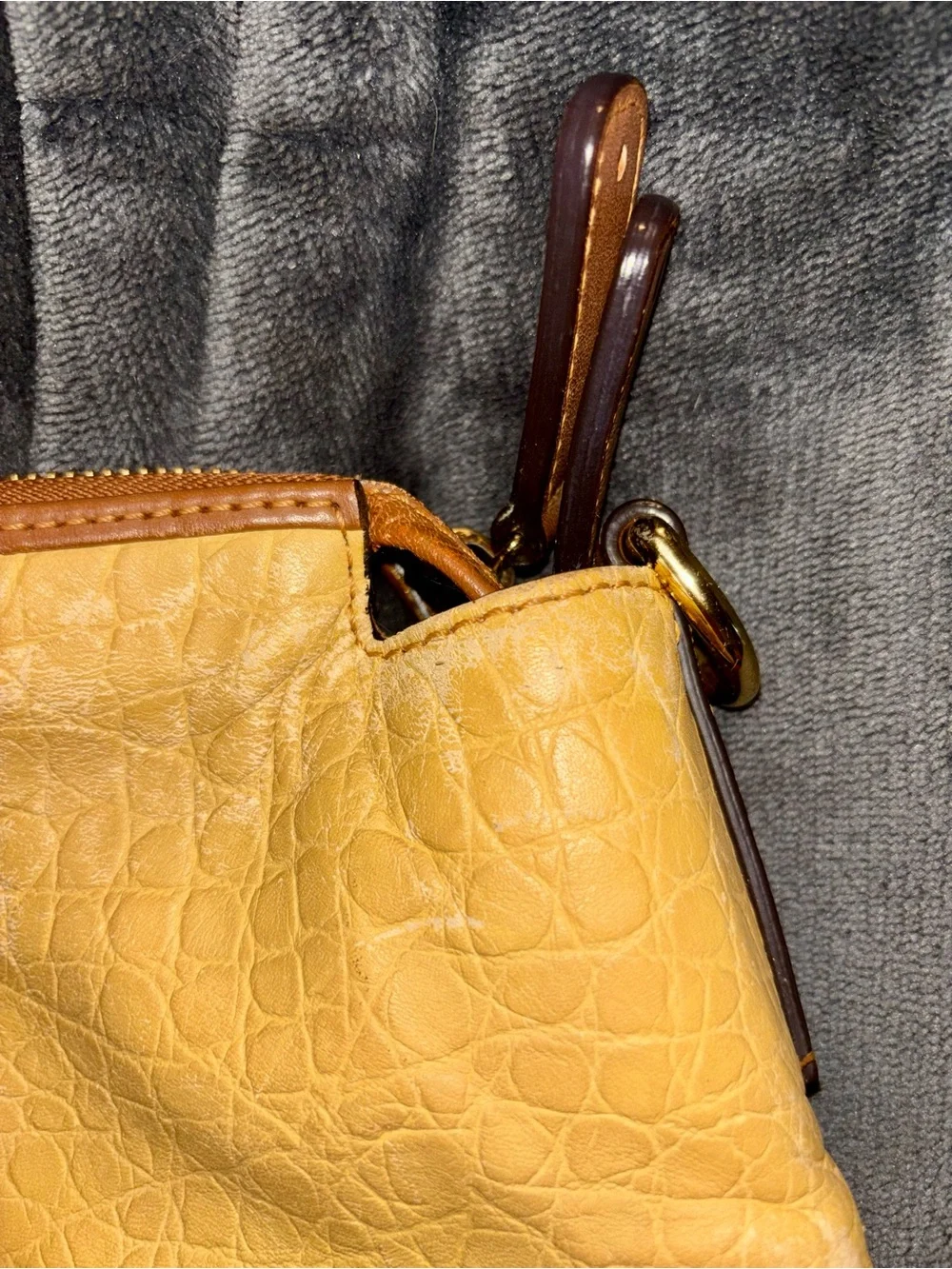MCM Two-Tone Cognac/Light Yellow Embossed Leather 2-way Tote Y2K